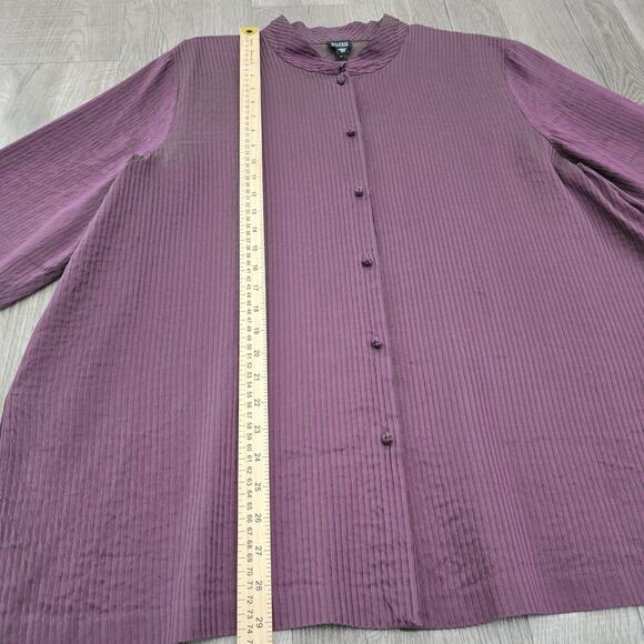 Eileen Fisher Silk Crinkle Mandarin Collar Tunic top Purple 2X Minimalist Artsy - Picture 6 of 11